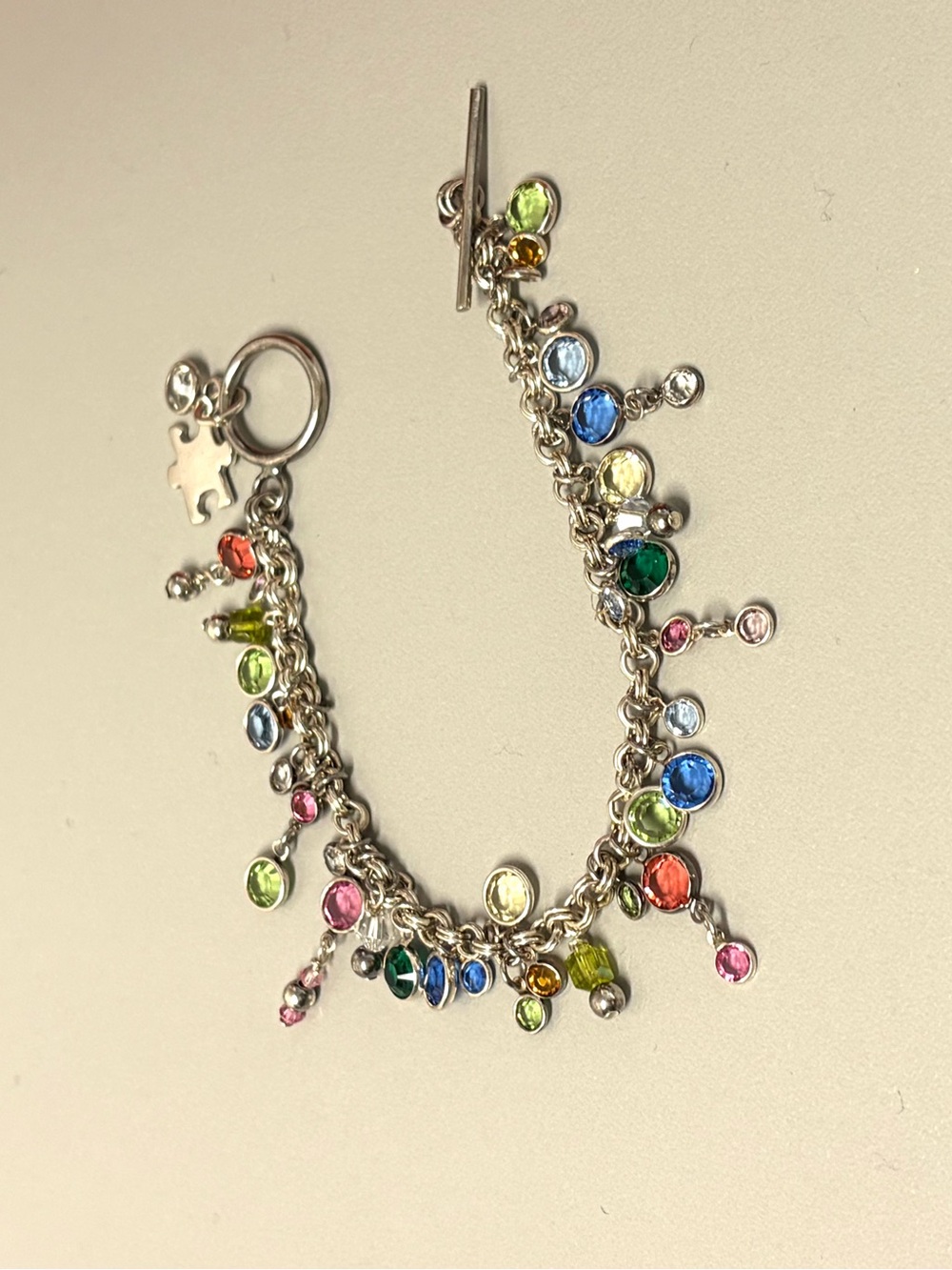 Super nice sterling silver multi gemstone dangle toggle bracelet